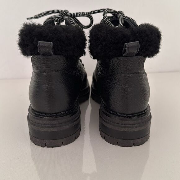 M. Gemi Alpi Combat Boots EU 38.5 Black Leather Shearling Fur Trim Lace Up - Picture 4 of 7